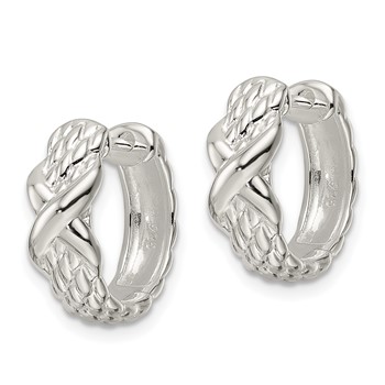 Sterling Silver Polished X Basket Weave Hinged Hoop Earrings — alternate view