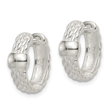 Sterling Silver Polished Basket Weave Hinged Hoop Earrings — alternate view