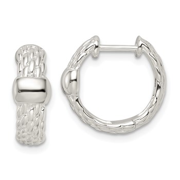 Sterling Silver Polished Basket Weave Hinged Hoop Earrings