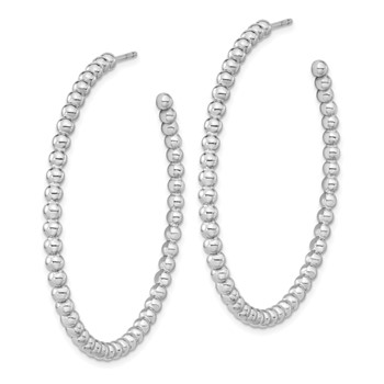Sterling Silver Rhodium-plated Polished Beaded Hoop Post Earrings — alternate view