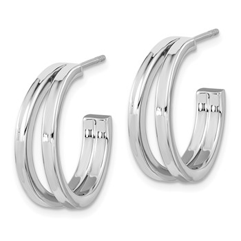 Sterling Silver Rhodium Plated Split Design Hoop Post Earrings — alternate view