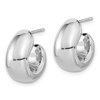 Sterling Silver Polished Rhodium-plated Hollow Post J Hoop Earrings — alternate view