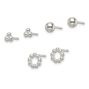 Sterling Silver Beaded and Stud Post Earring Set — alternate view