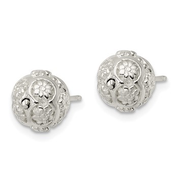 Sterling Silver Polished Floral Ball Post Earrings — alternate view