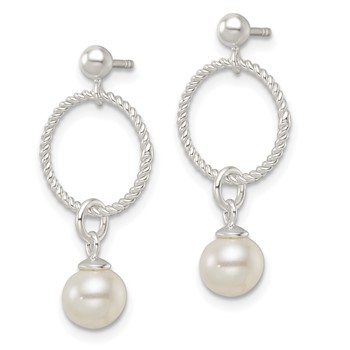 Sterling Silver Polished Glass Pearl Dangle Post Earrings — alternate view