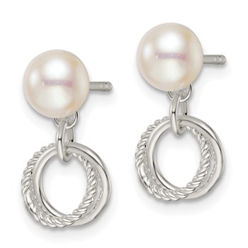 Sterling Silver Polished Glass Pearl Dangle Post Earrings — alternate view