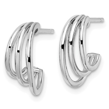 Sterling Silver Rhodium-plated Polished J-Hoop Post Earrings — alternate view