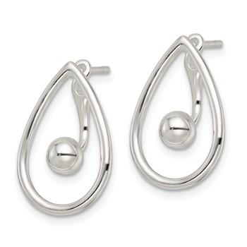 Sterling Silver Polished Teardrop w/Drop & Dangle Ball Threader Post Earrin — alternate view