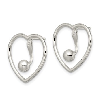 Sterling Silver Polished Heart w/Drop and Dangle Ball Threader Post Earring — alternate view