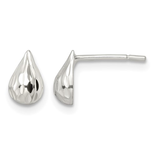 Sterling Silver Diamond-cut Teardrop Post Earrings