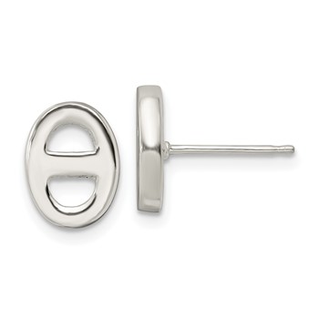 Sterling Silver Polished Oval Design Post Earrings