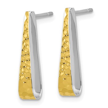 Sterling Silver Rhodium-plated Gold-plated Hammered Post Dangle Earrings — alternate view