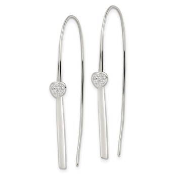 Sterling Silver Polished CZ Heart Threader Earrings — alternate view