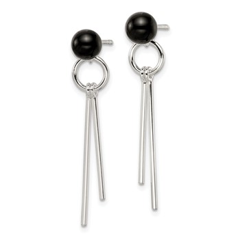 Sterling Silver Polished Fancy Onyx Bead & Bars Post Dangle Earrings — alternate view