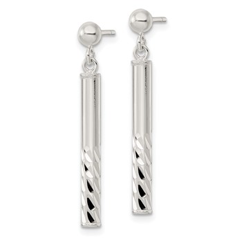 Sterling Silver Polished & Diamond-cut Bar Post Dangle Earrings — alternate view