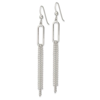 Sterling Silver Polished Oval and Multi-Strand Beaded Chain Dangle Earrings — alternate view