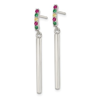 Sterling Silver Red/Green/Yellow CZ Dangle Bar Post Earrings — alternate view