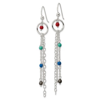 Sterling Silver Polished Multicolor Glass Beads & Chain Dangle Earrings — alternate view