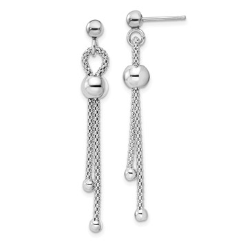 Sterling Silver Rhod-plated Polished Beaded Chain Post Dangle Earrings