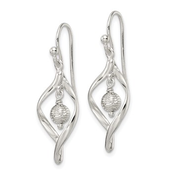 Sterling Silver Polished & Diamond-cut Twist w/Ball Center Dangle Earrings — alternate view