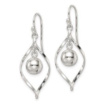 Sterling Silver Polished Twisted and Ball Dangle Earrings — alternate view