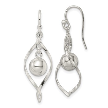 Sterling Silver Polished Twisted and Ball Dangle Earrings