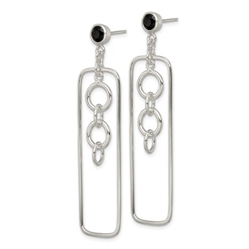 Sterling Silver Black CZ Rectangle and Chain Dangle Post Earrings — alternate view