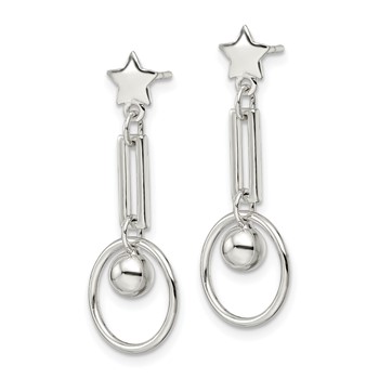 Sterling Silver Polished Star and Circle Post Dangle Earrings — alternate view