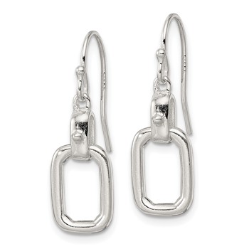 Sterling Silver Polished Rectangle Link Dangle Shepherd Hook Earrings — alternate view