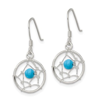 Sterling Silver Polished Turquoise Bead Dream Catcher Dangle Earrings — alternate view