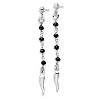 Sterling Silver Rhodium-plated Black Glass Beads Italian Horn Dangle Earrin — alternate view