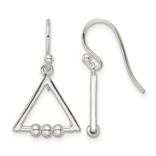 Sterling Silver Polished Beaded Triangle Dangle Earrings