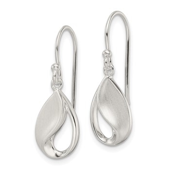 Sterling Silver Polished and Satin fancy Teardrop Dangle Earrings — alternate view