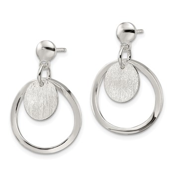 Sterling Silver Polished & Satin Circle Post Dangle Earrings — alternate view