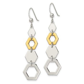 Sterling Silver & Gold-tone Polished Hexagon Dangle Earrings — alternate view
