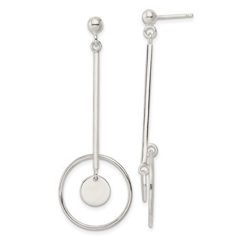 Sterling Silver Bar and Circle Dangle Post Earrings