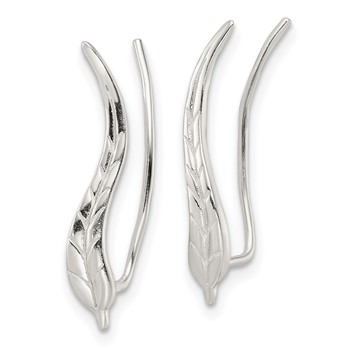 Sterling Silver Polished & Textured Wavy Leaf Dangle Earrings — alternate view
