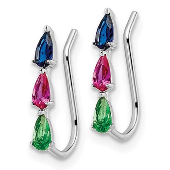 Sterling Silver RH-plated Polished Multi-color Pear CZ Ear Climber Earrings — alternate view