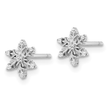 Sterling Silver Rhodium-plated Polished CZ Snowflake Post Earrings — alternate view