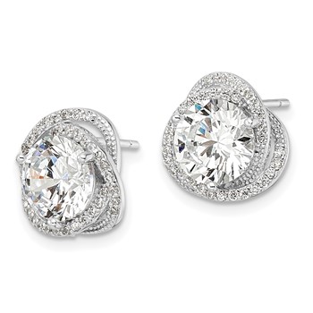 Sterling Silver Rhodium-plated Polished 12mm Round CZ Post Earrings — alternate view