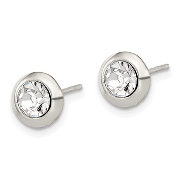 Sterling Silver Polished 8mm Round CZ Bezel Set Stud Earrings — alternate view