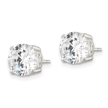 Sterling Silver Polished 8mm Round CZ Heart Basket Set Stud Earrings — alternate view
