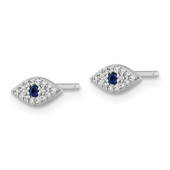 Sterling Silver Rhodium-plated Polished Blue & White CZ Eye Post Earrings — alternate view