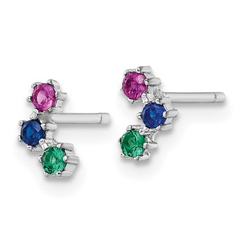 Sterling Silver Rhodium-plated Polished Multi-color CZ Post Earrings — alternate view