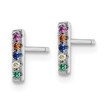 Sterling Silver Rhodium-plated Polished Multi-color CZ Bar Post Earrings — alternate view