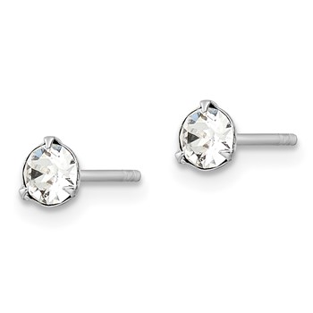 Sterling Silver Rhodium-plated Polished Round 4.5mm Crystal Stud Earrings — alternate view