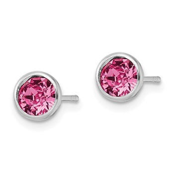 Sterling Silver Rhod-plated Polished 5mm Pink Crystal Bezel Stud Earrings — alternate view