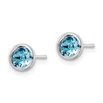 Sterling Silver Rhodium-plated Polished Blue Crystal Bezel Stud Earrings — alternate view