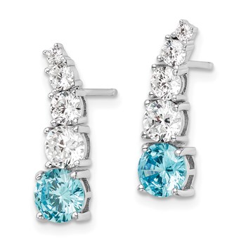 Sterling Silver Rhodium-plated Blue & Clear Graduated CZ Post Earrings — alternate view