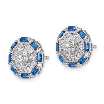 Sterling Silver RH-plated Polished Fancy Blue & White CZ Post Earrings — alternate view
